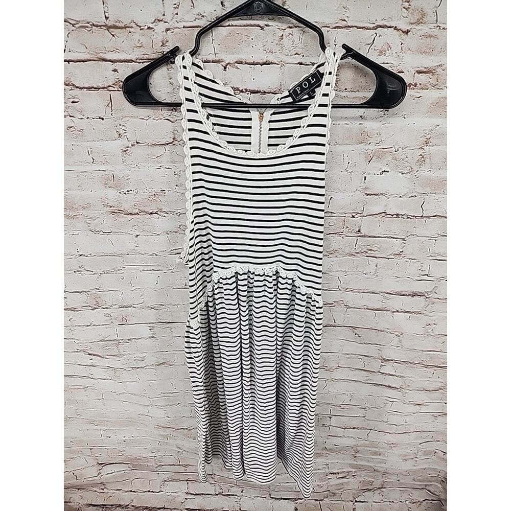 Pol Dress Womens Small Black White Striped Sleeveless Shirt Flowy Dress Summer